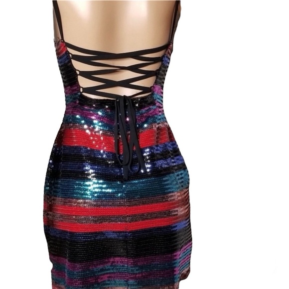 WAYF Sequin Sparkly Mini Dress, 2X XXL Plus Size Adjustable Lace Up Red Blue - Picture 3 of 10